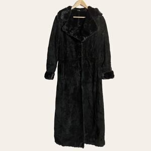 Vintage Marvin Richards Suede Leather Faux Black Long Shearling Coat Size M